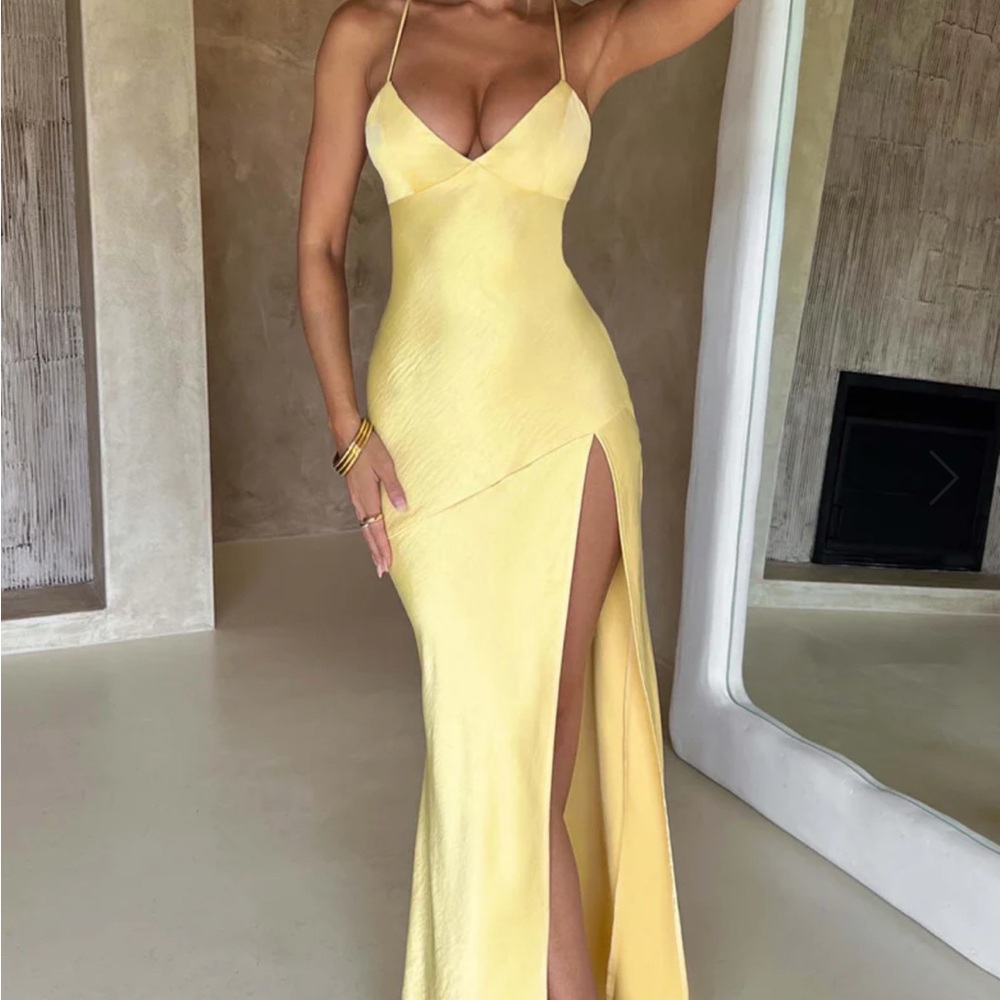 Satin yellow maxi dress